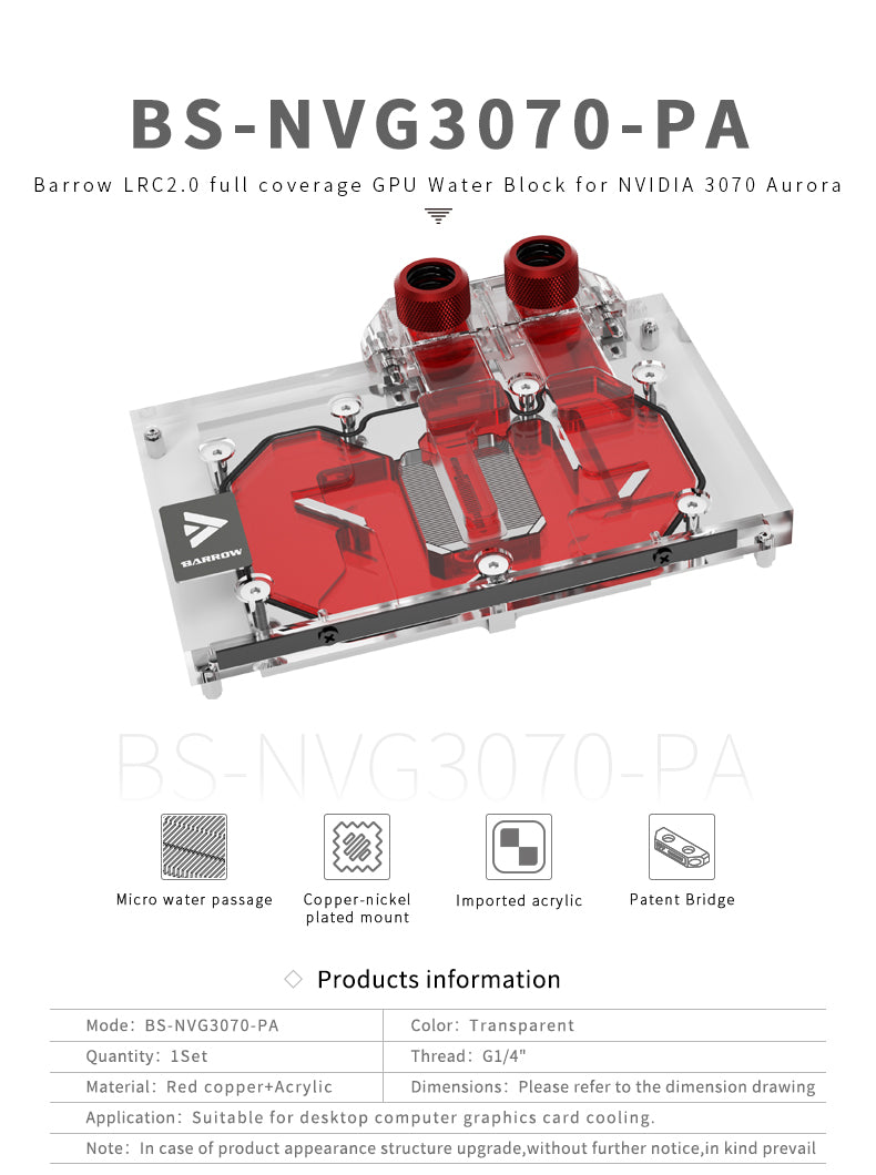Barrow LRC2.0 full coverage GPU Water Block for NVIDIA 3070 Aurora
