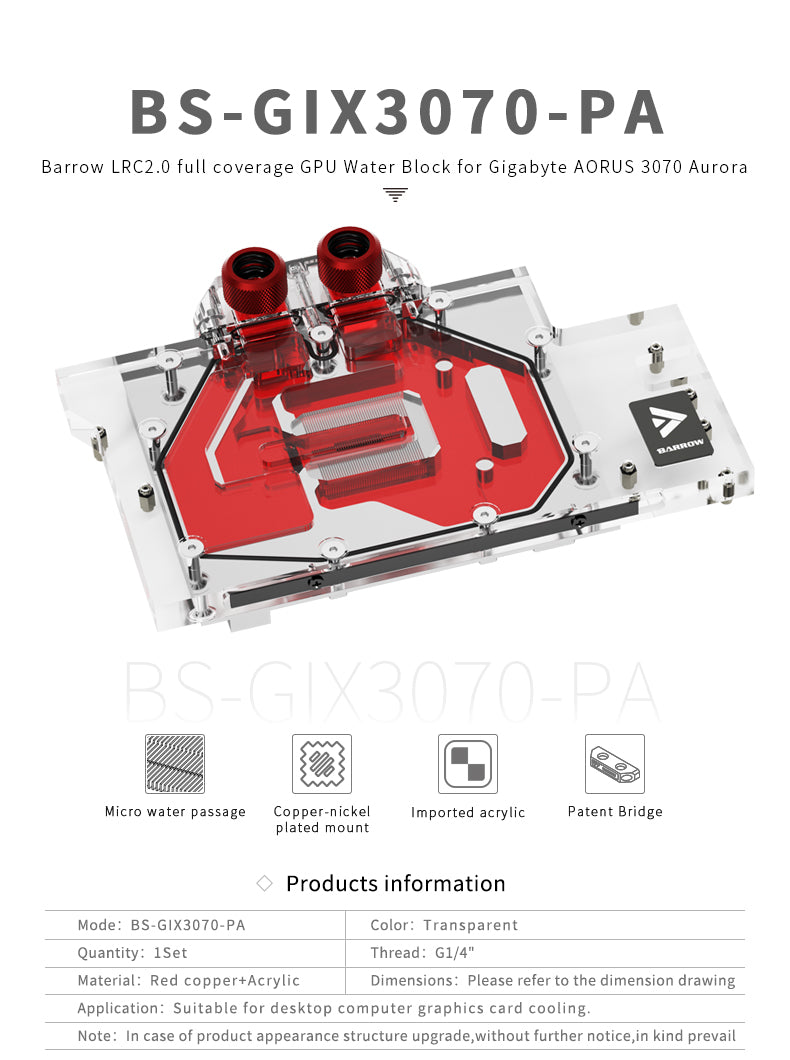 Barrow LRC2.0 full coverage GPU Water Block for Gigabyte AORUS 3070 Aurora