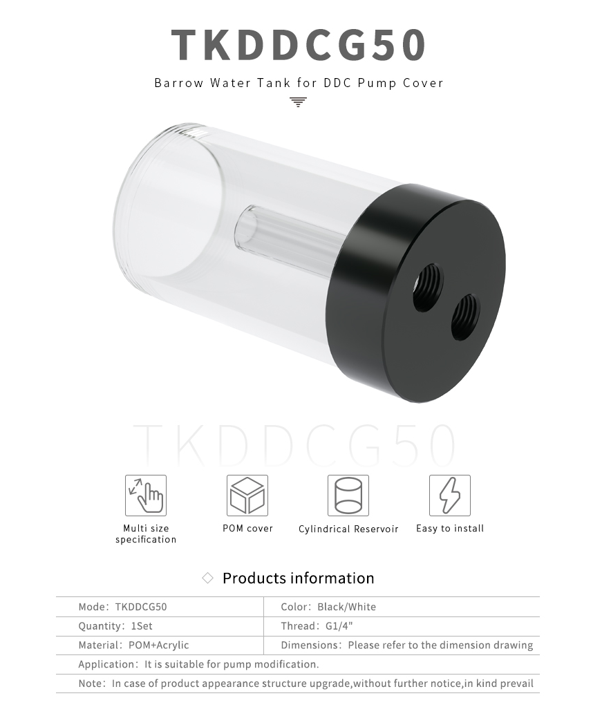 Barrow Water Tank for DDC Pump Cover (DIA:50MM, TL:190MM)Transparent body
