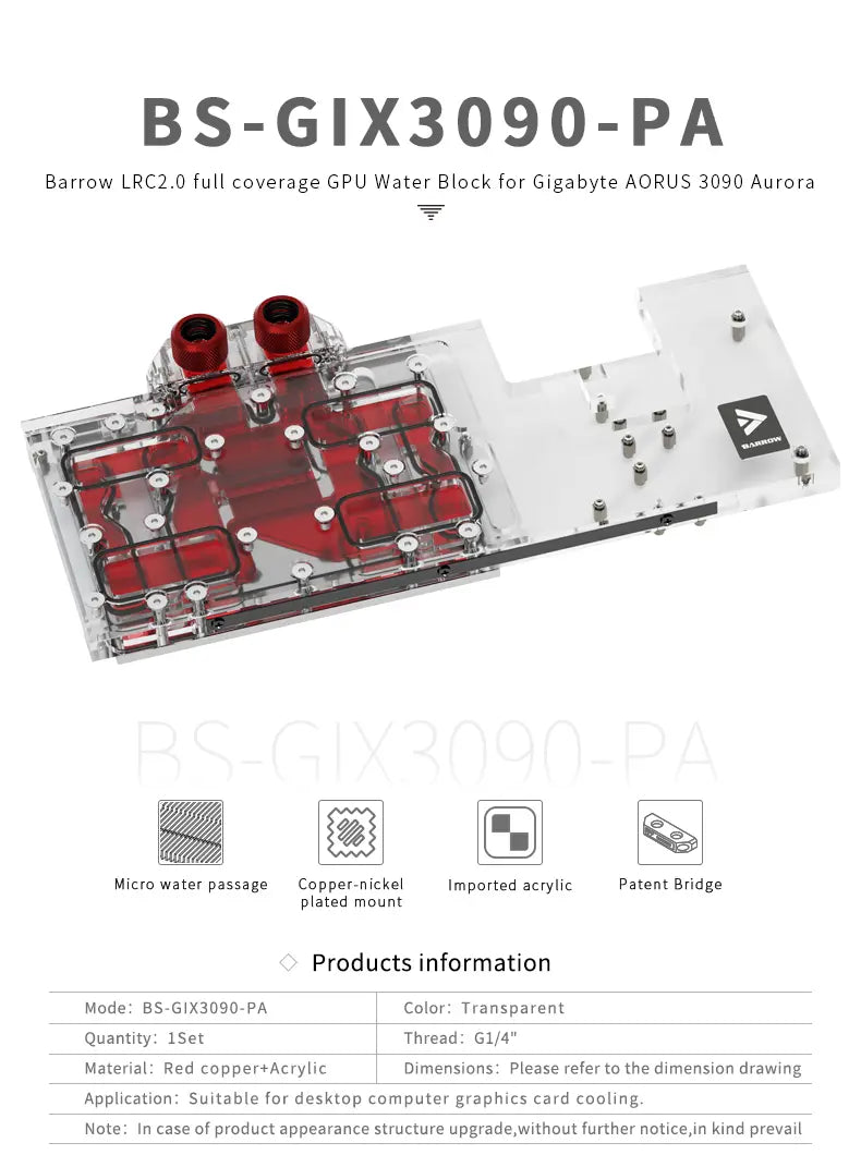 Barrow LRC2.0 full coverage GPU Water Block for Gigabyte AORUS 3090 Aurora