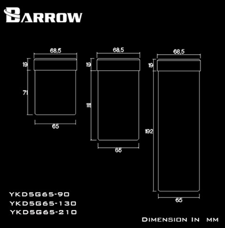 BARROW Water Tank for D5/MCP655 Pump Cover (DIA:65MM, TL:130MM) black