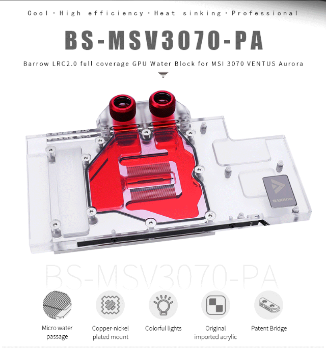 Barrow LRC2.0 full coverage GPU Water Block for MSI 3070 VENTUS Aurora