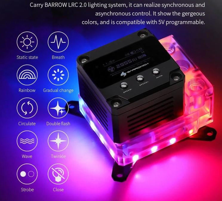 Barrowch AMD CPU water block integrated pump and reservoir
