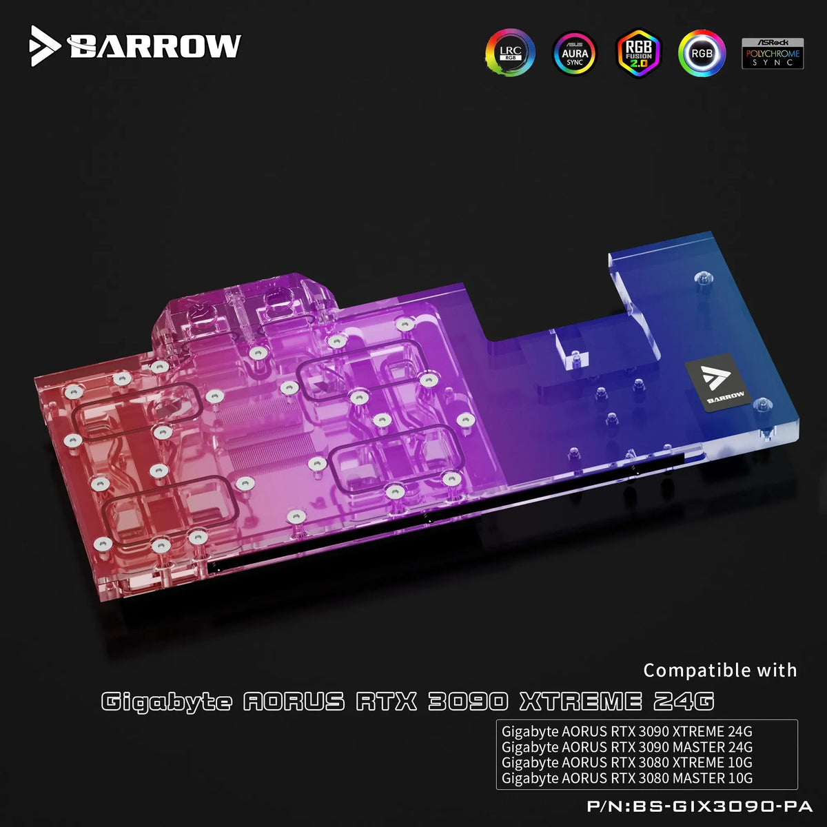 Barrow LRC2.0 full coverage GPU Water Block for Gigabyte AORUS 3090 Aurora